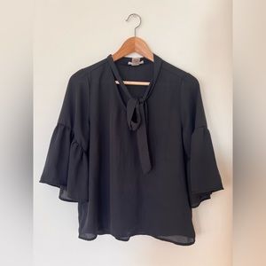 Black Short Sleeved Blouse with Necktie (Women's Small)
